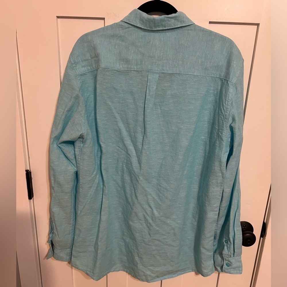Artistry in Motion Linen Blend Button Front Shirt Men's Large Turquoise - Picture 2 of 6
